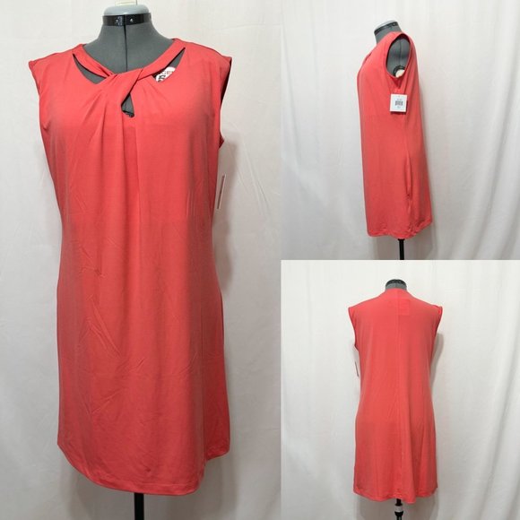 Ellen Tracy NWT Sz M Coral Sleeveless A-Line Dress - Picture 1 of 8